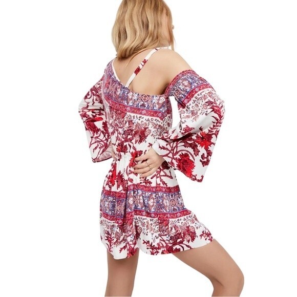 NEW Free People Nomad One Shoulder Red White Floral Boho Dress Size Small NWOT - Picture 3 of 12